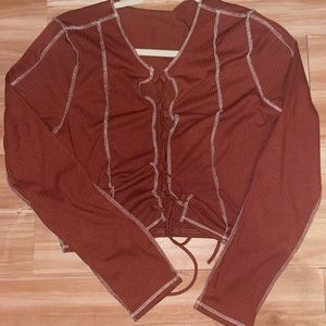 Contrast Stitch & Lace up front Crop Top